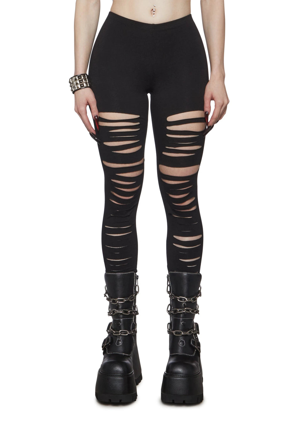 High Rise Shredded Leggings - Black