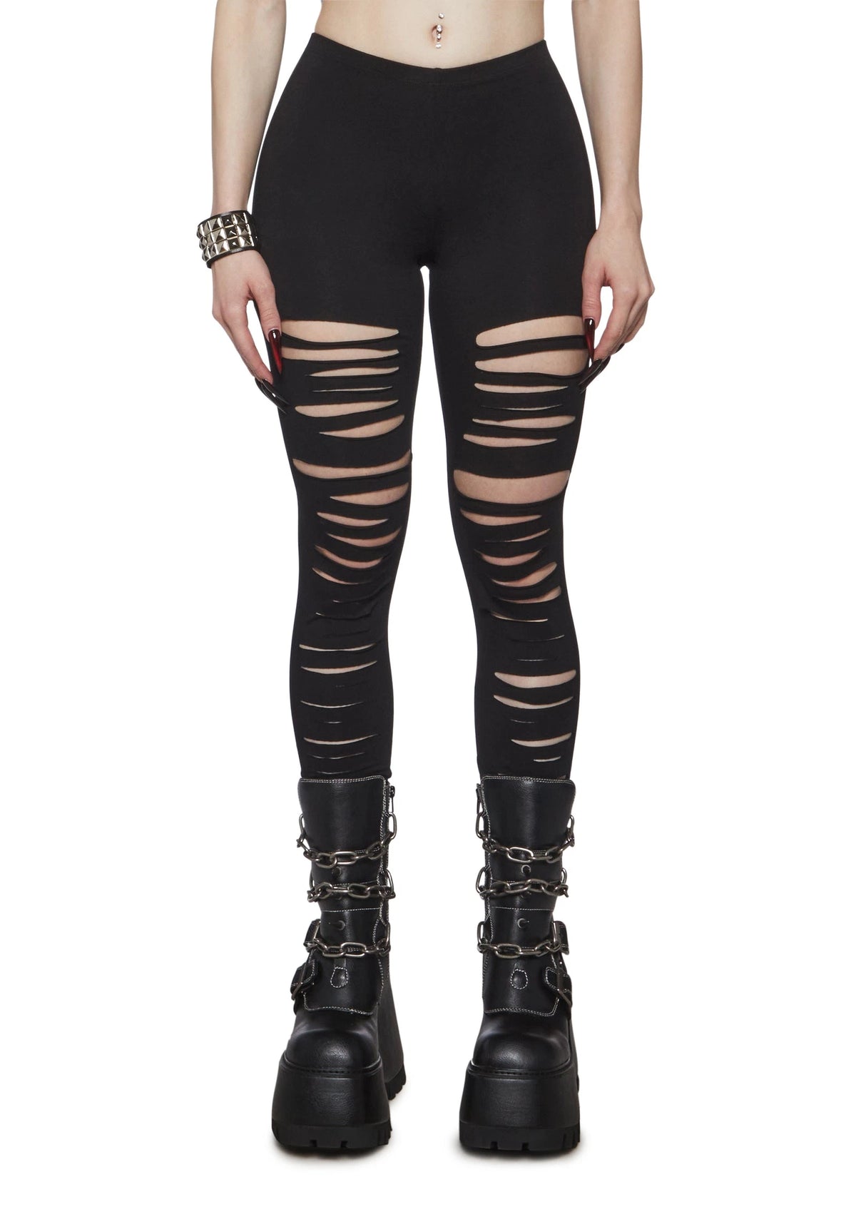 High Rise Shredded Leggings - Black