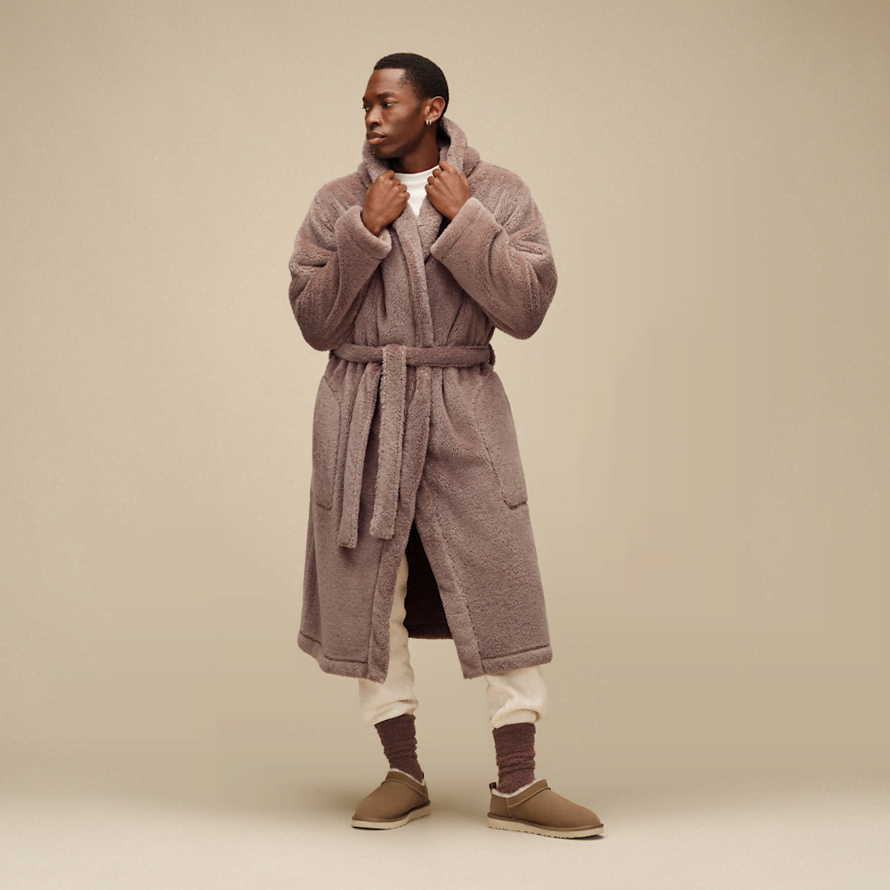 Men's Hooded Plush Fleece Robe - Black