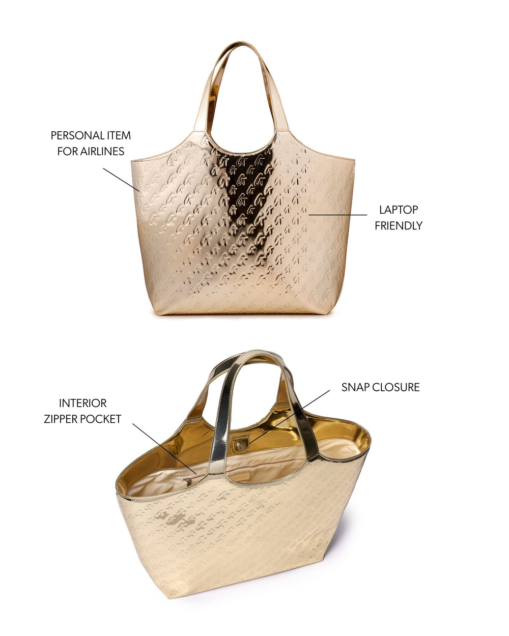 Metallic Vegan Leather Maxi Tote - Gold