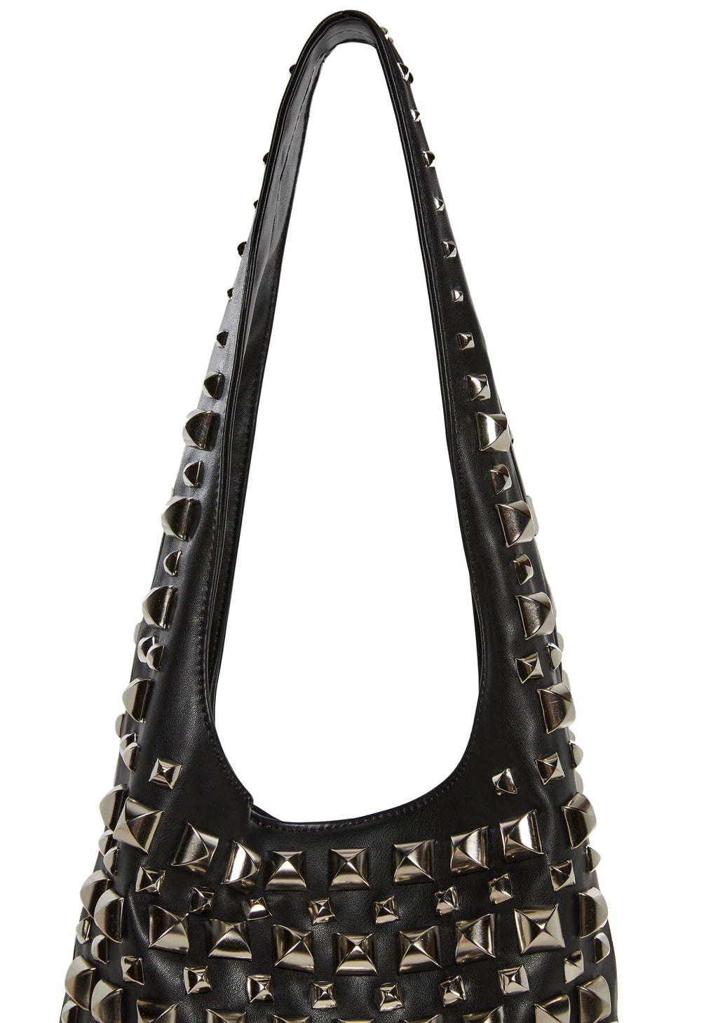 Pyramid Stud Faux Leather Hobo Tote - Black
