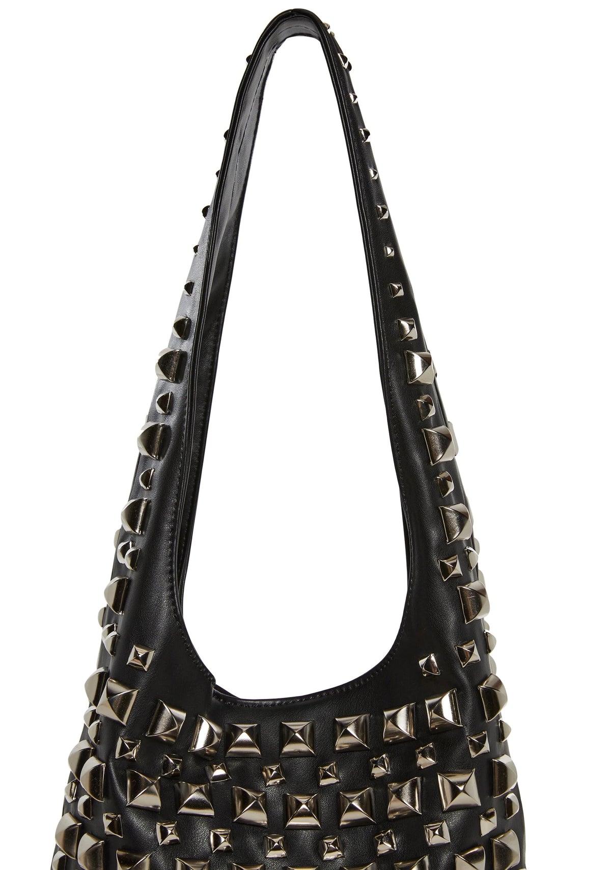 Pyramid Stud Faux Leather Hobo Tote - Black