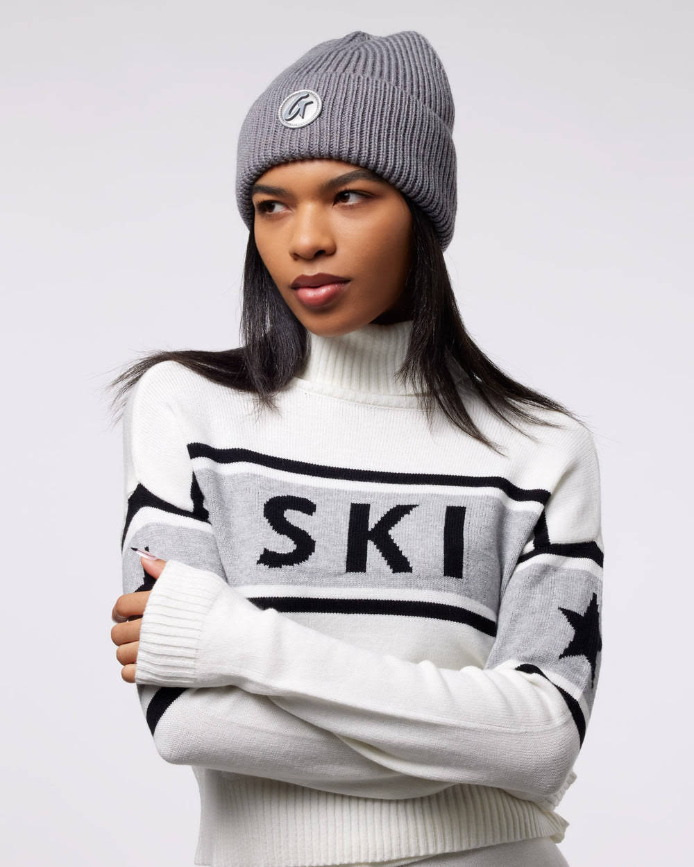 Wool Blend Satin-Lined Beanie - Gray