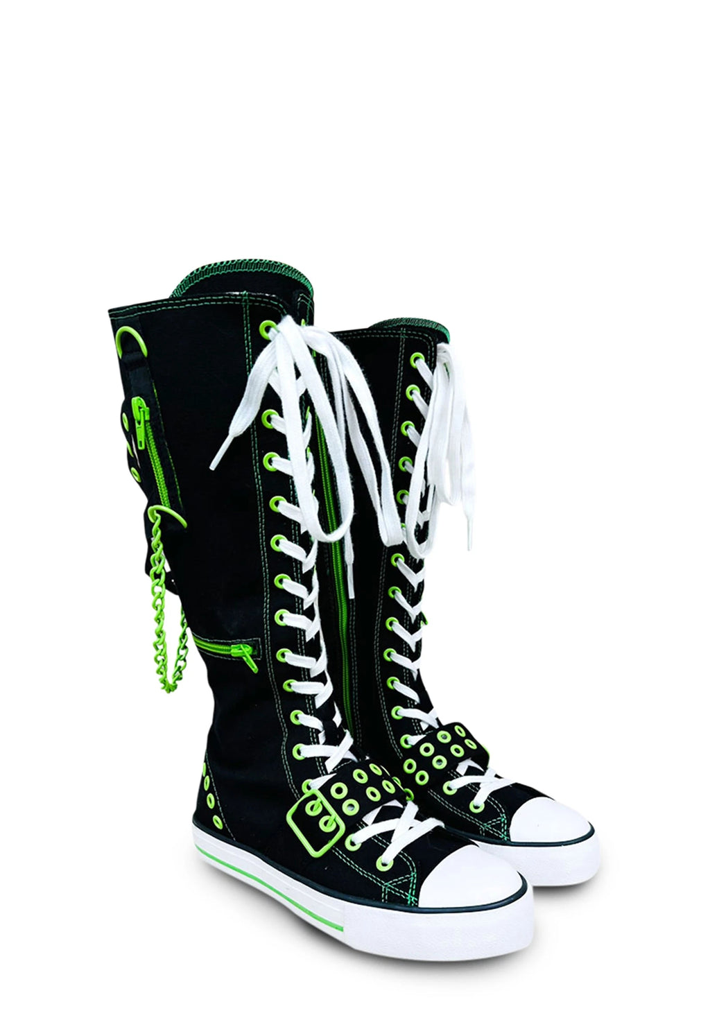 Canvas Knee-High Sneakers - Black & Green