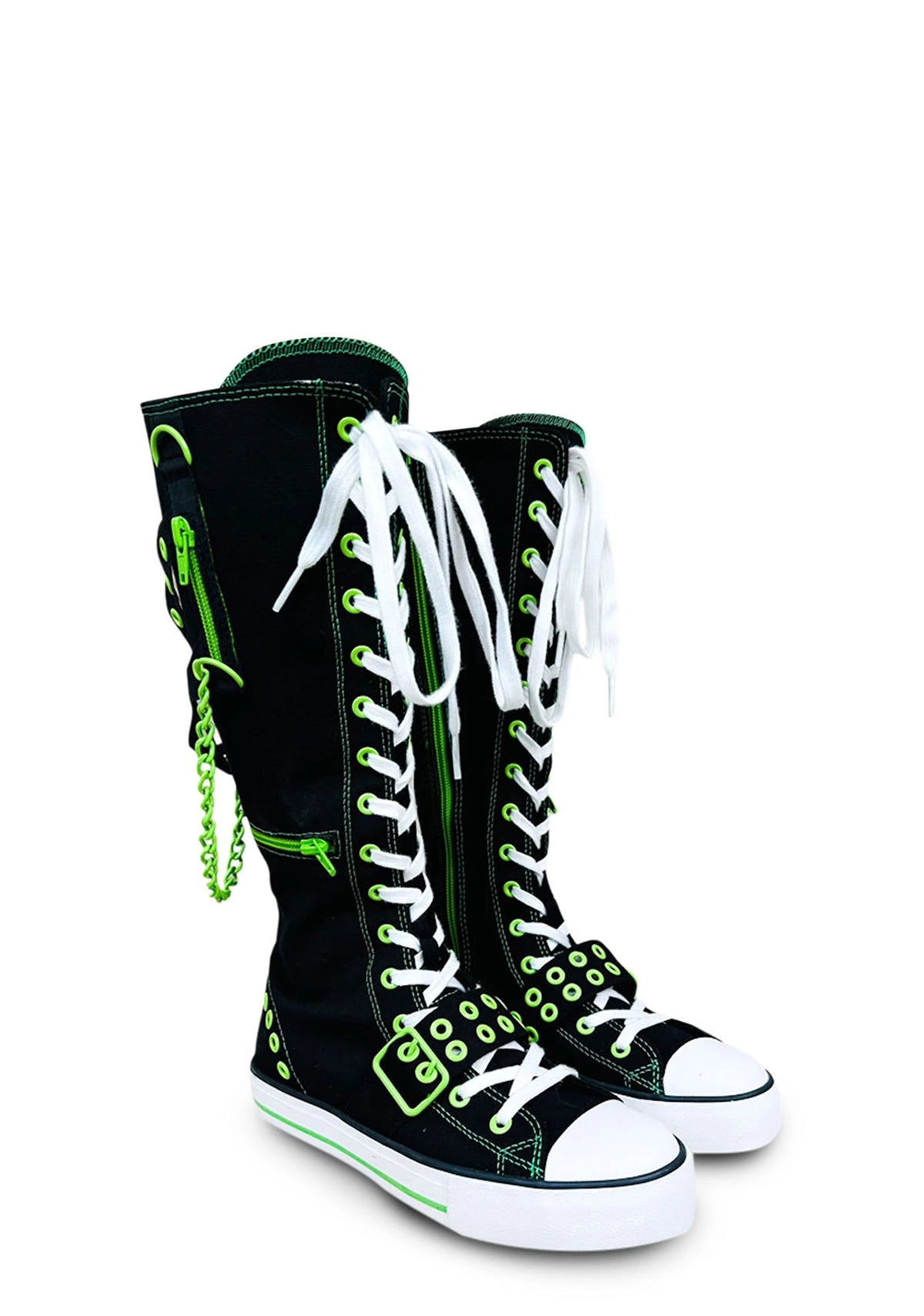 Canvas Knee-High Sneakers - Black & Green