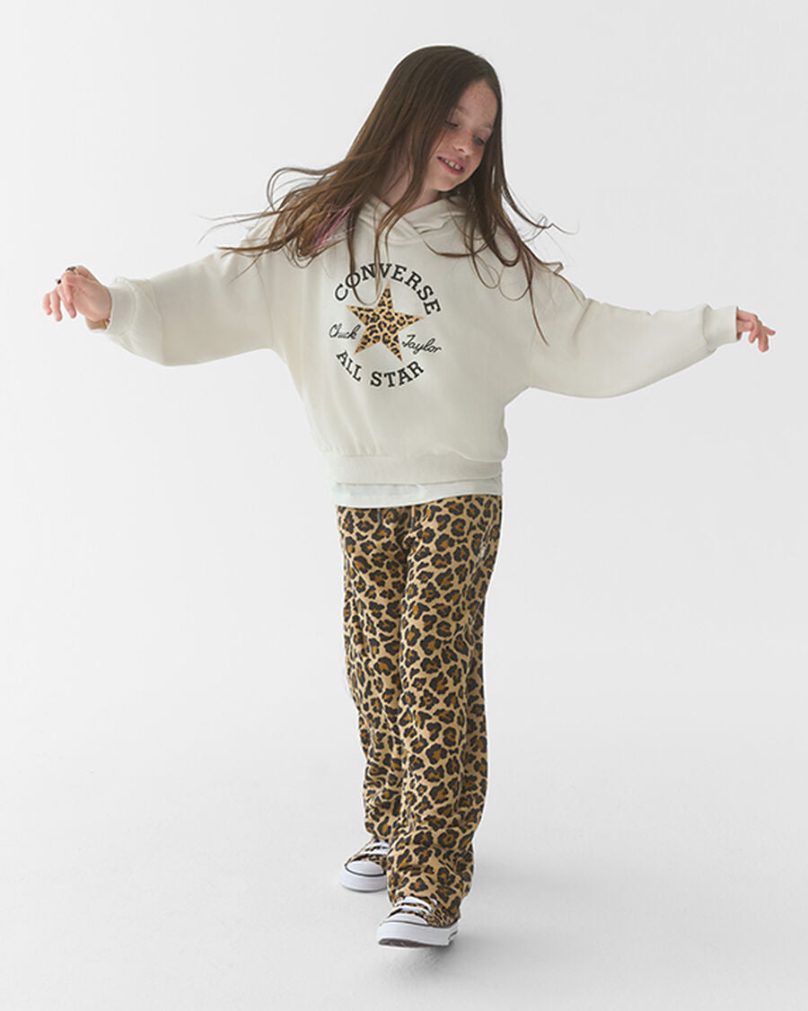 Kids' Leopard Print Relaxed Pullover Hoodie - White - Vintage White