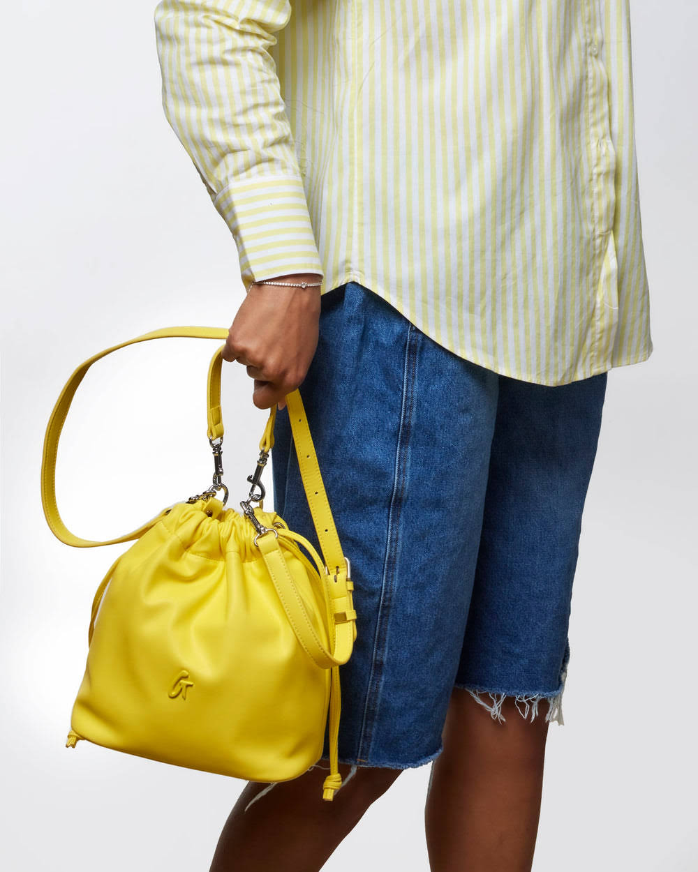 Medium Vegan Leather Bucket Bag - Yellow