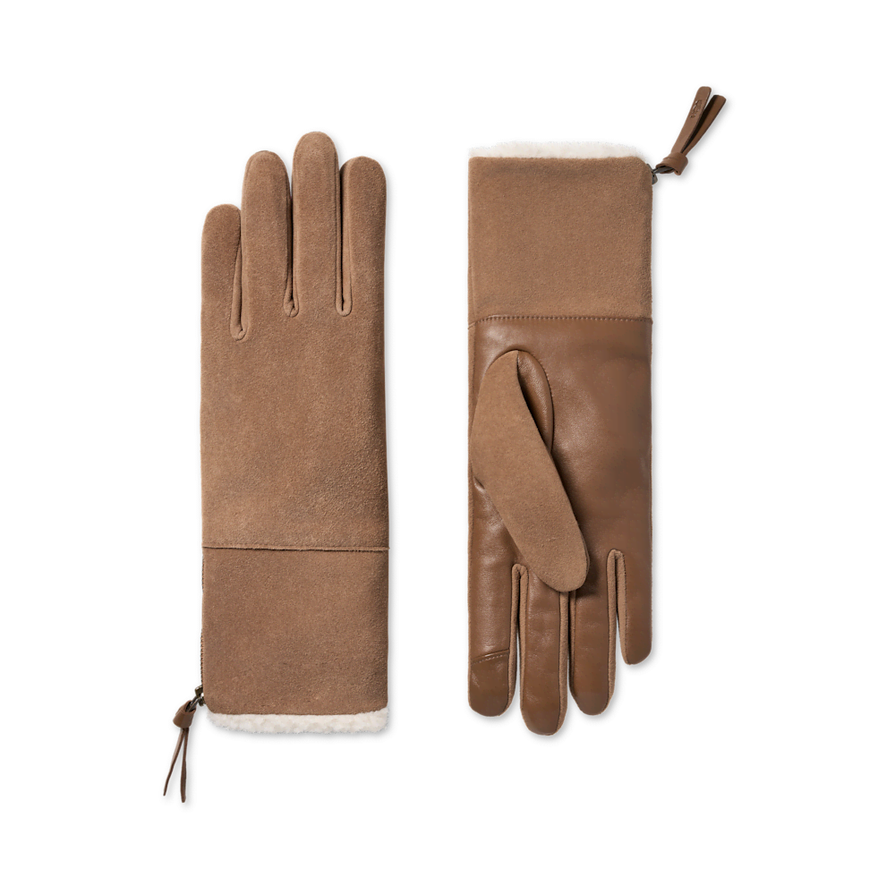 Women's Suede Foldover Zip Gloves - Black