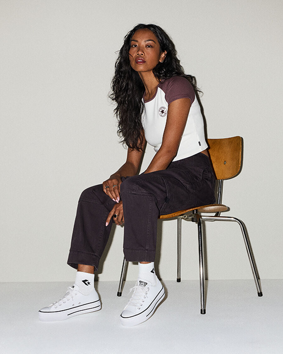 Women's Leather Platform Low Top Sneaker - White - White/Black/White