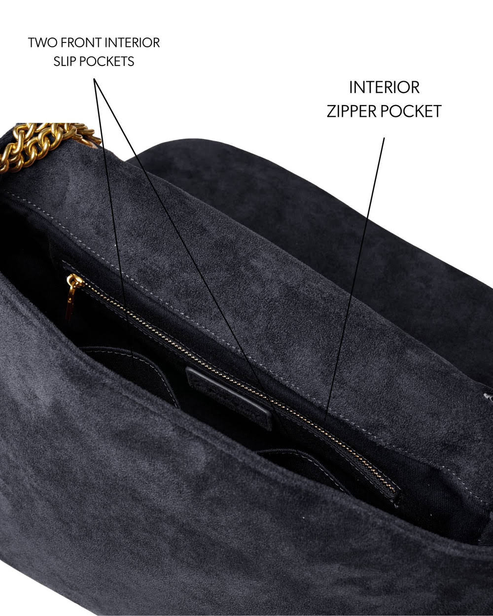 Medium Vegan Suede Flap Bag - Black