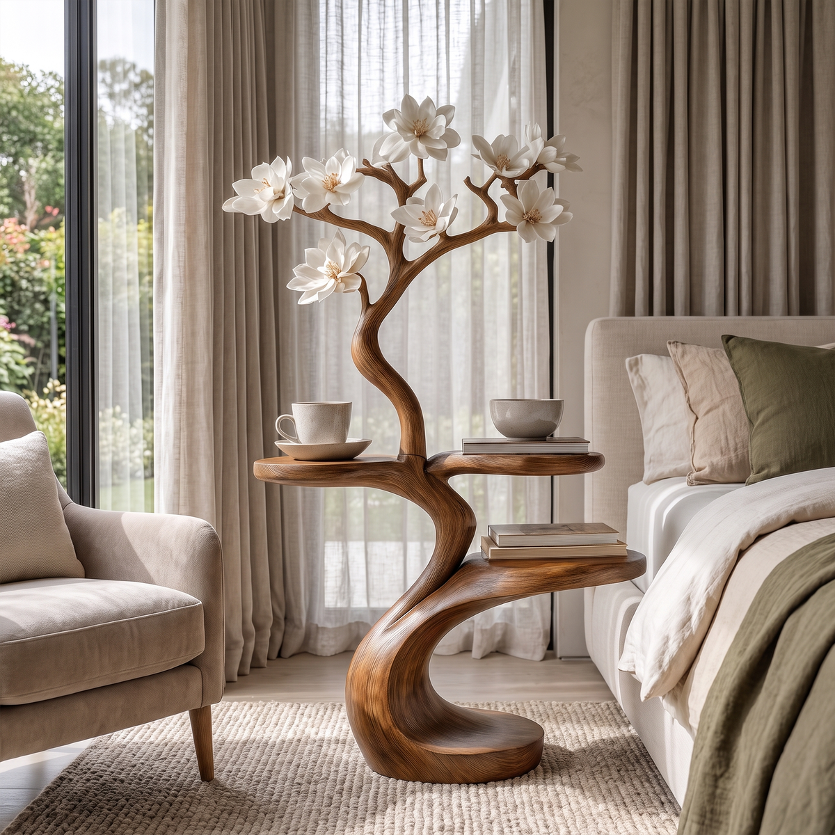 Rustic Tree Shape Bedside Table Modern Bedroom