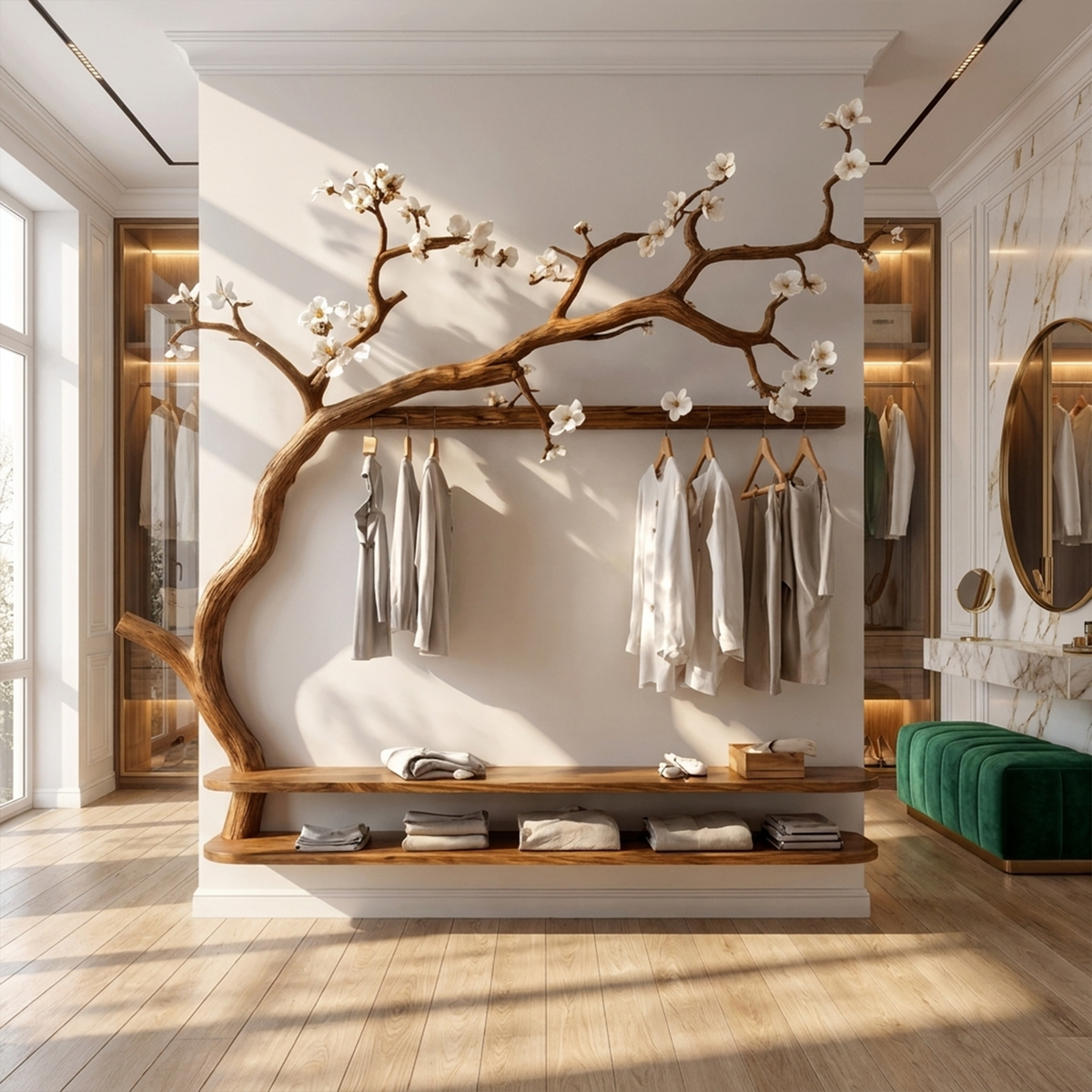 Scandinavian Tree Wardrobe Solid Wood Handcrafted Bedroom Organizer
