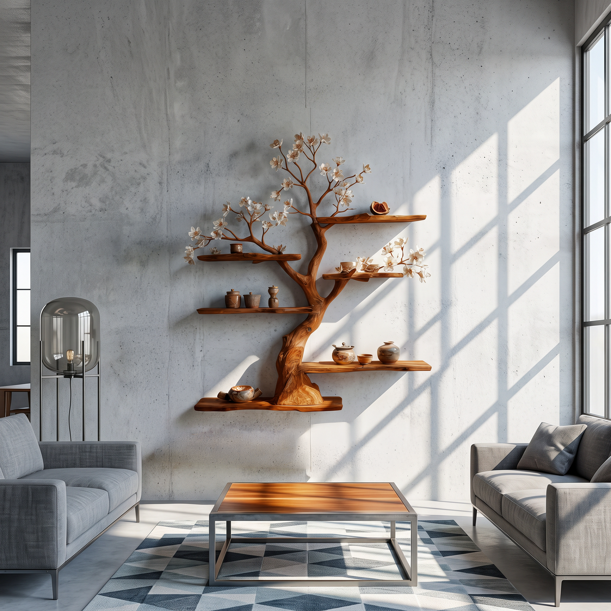 Rustic Wooden Tree Shelf