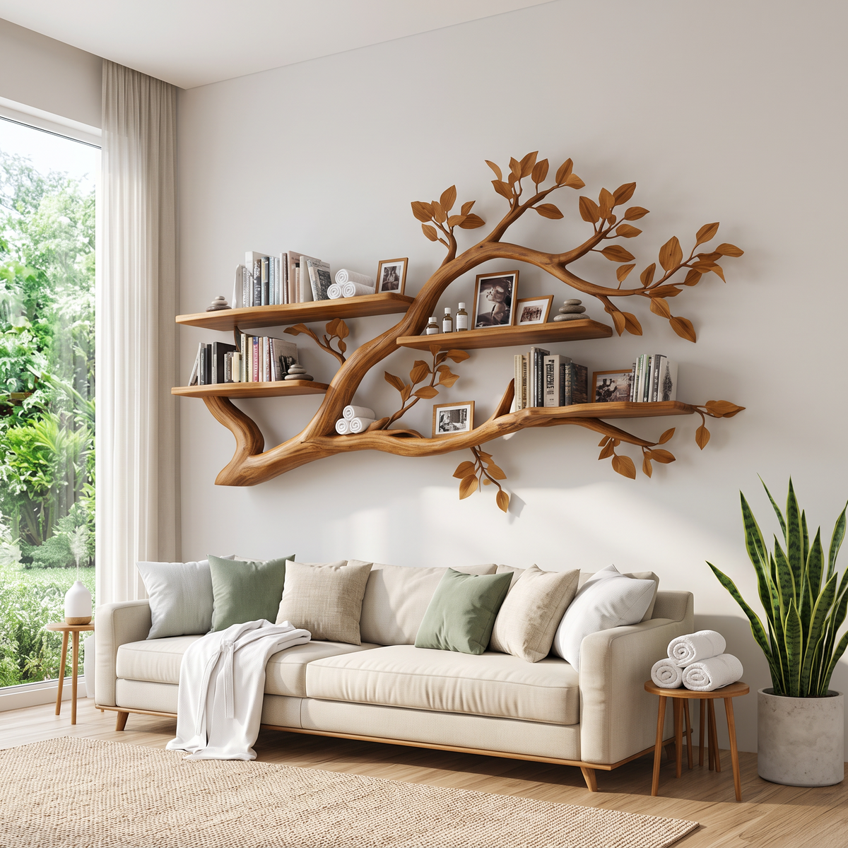 Rustic Wall Mounted Branch Bookshelf