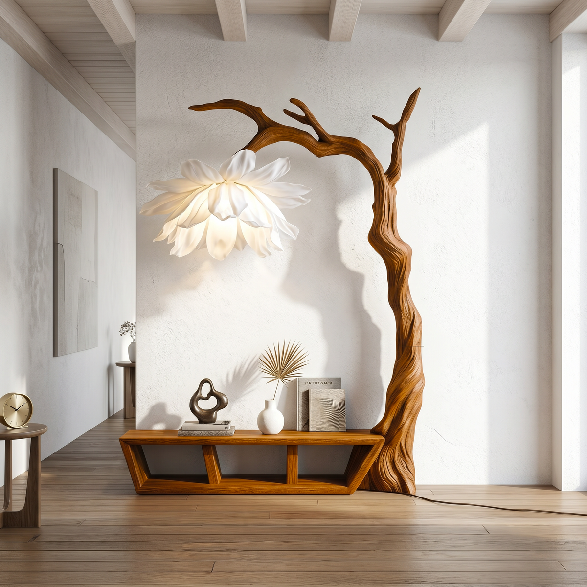 Rustic Organic Tree Bench Bookshelf