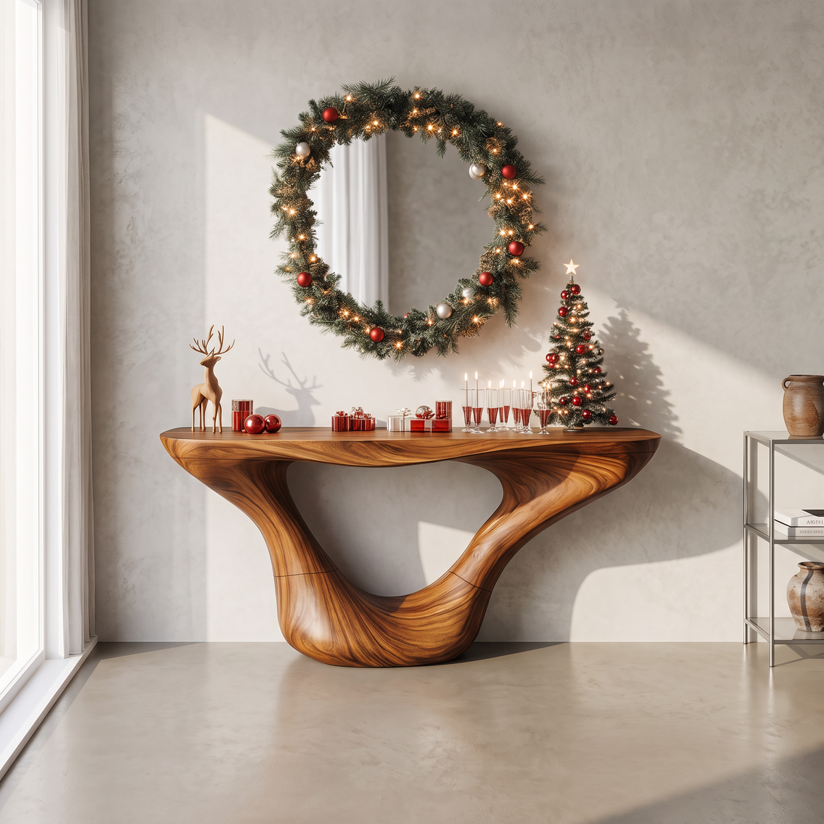 Mid-Century Solid Wood Console Table