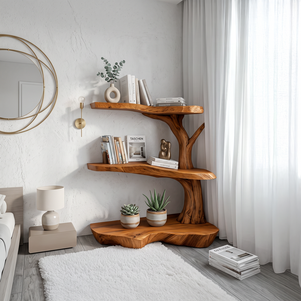 Rustic Corner Tree Bookshelf