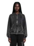 Studded Washed Zip Hoodie - Black
