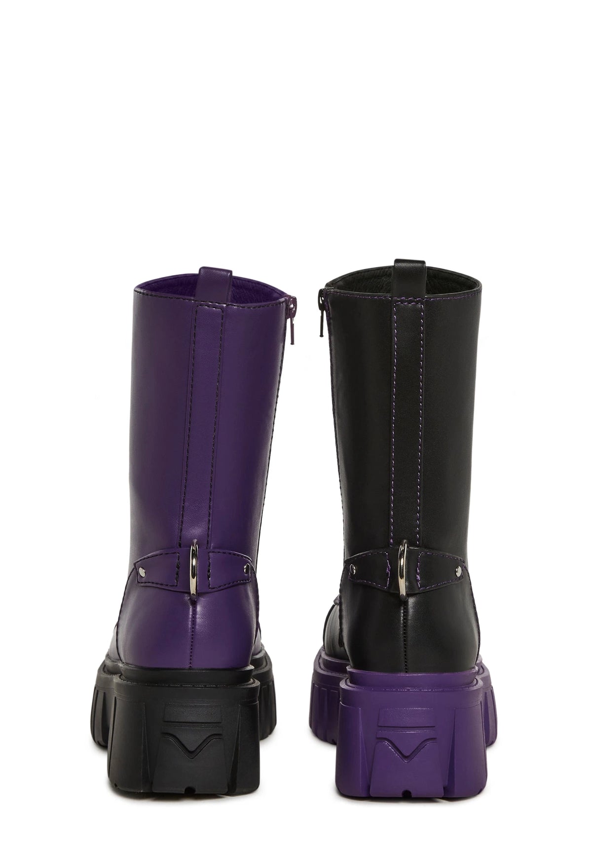 Mismatched Platform Combat Boots - Purple