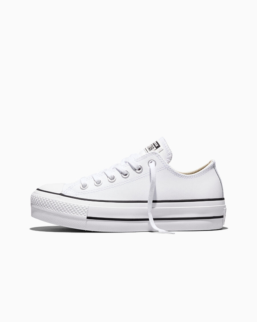 Women's Leather Platform Low Top Sneaker - White - White/Black/White