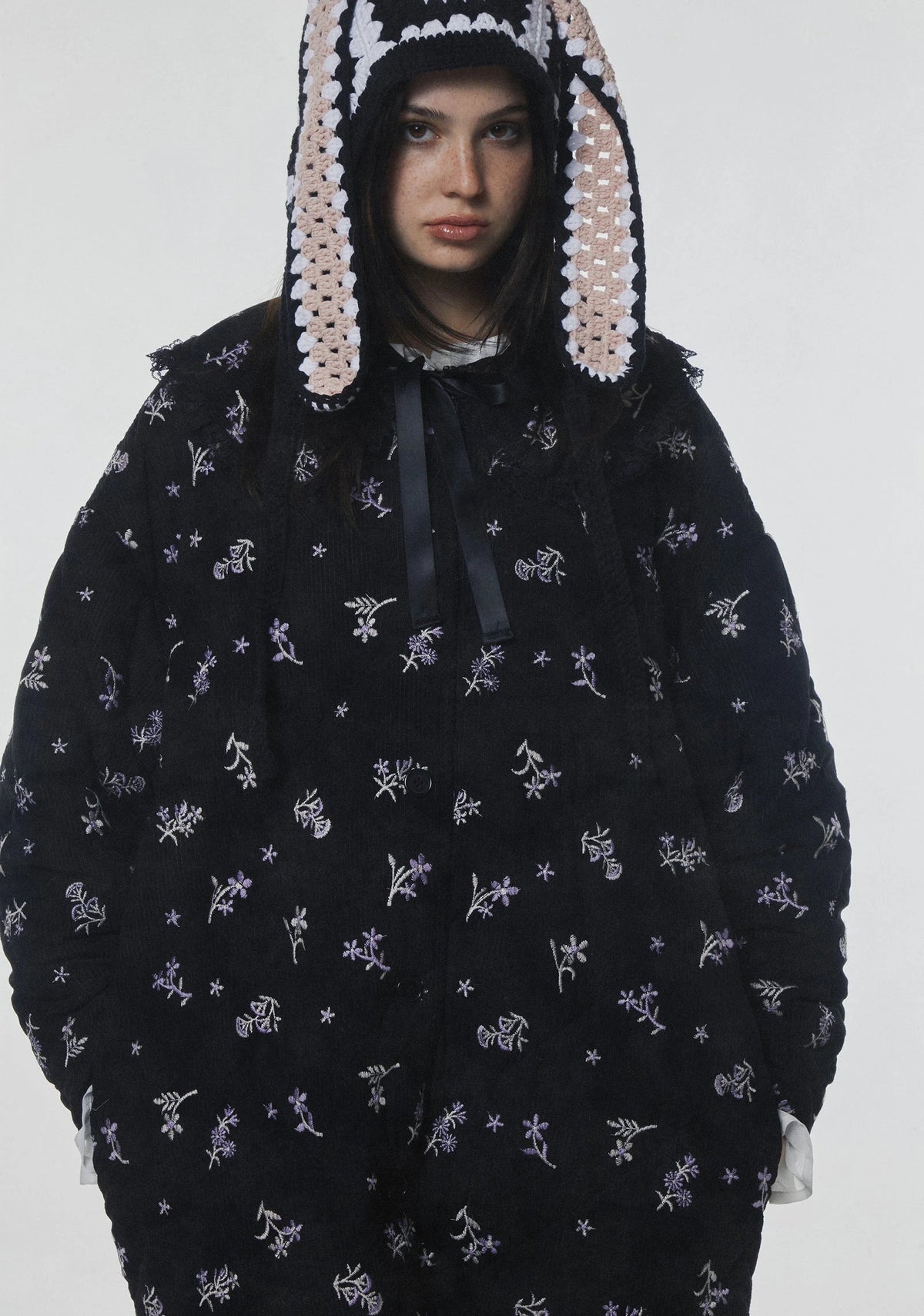 Quilted Corduroy Maxi Coat - Black