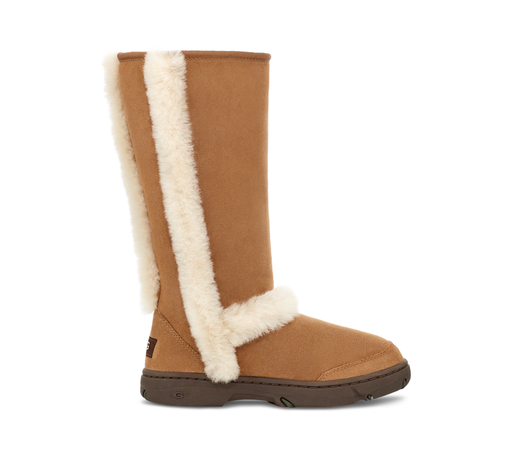 Women's Knee-High Sheepskin Boot - Grey Black