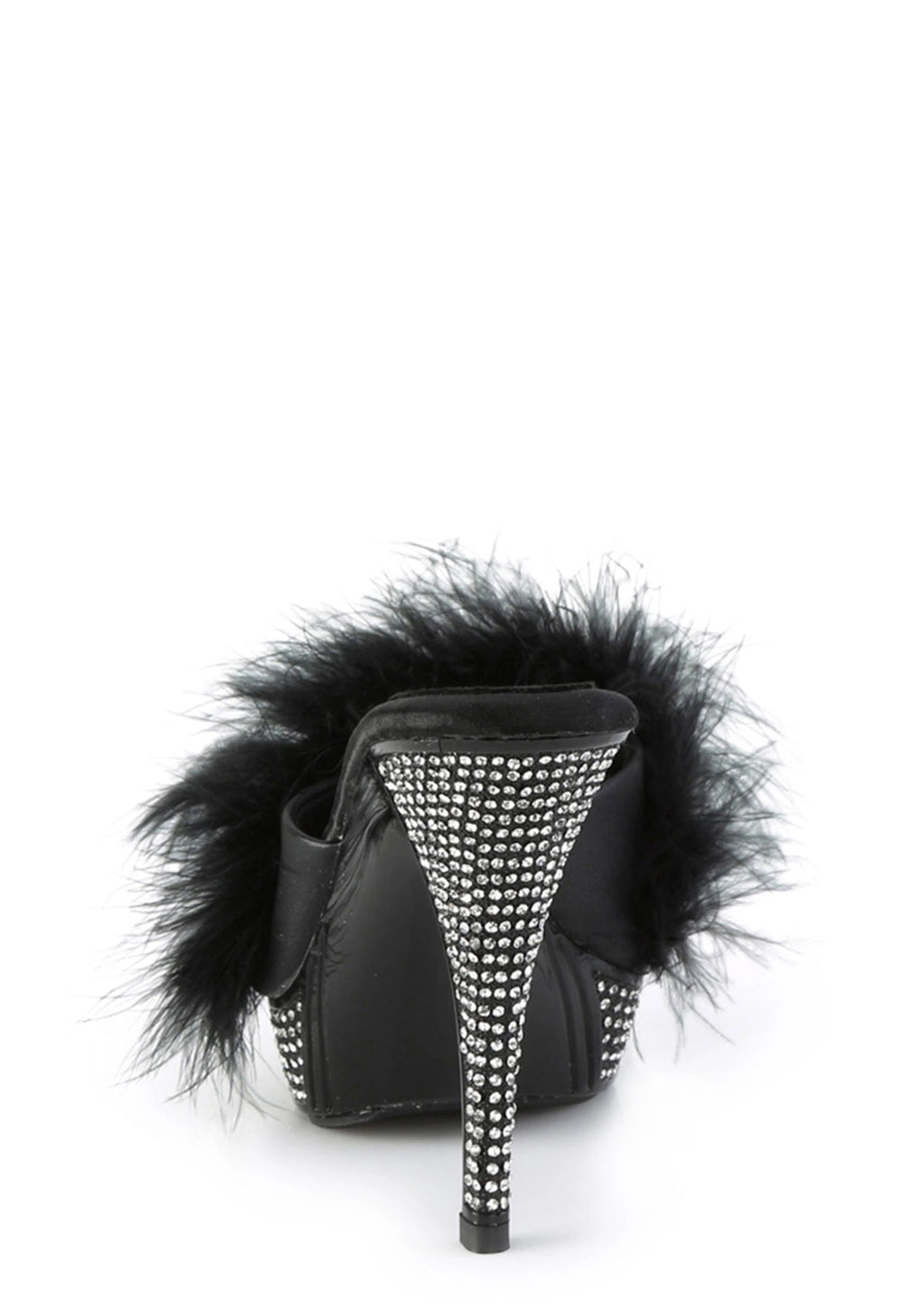 Peep-Toe Feather-Trim Heels - Black