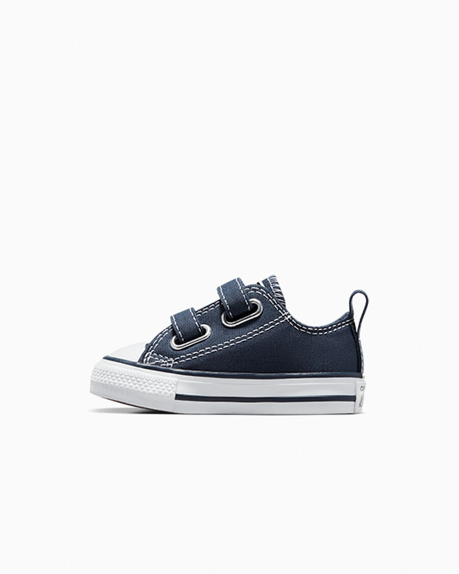 Toddler Easy-On Canvas Low Top Sneaker - Black - Athletic Navy/White