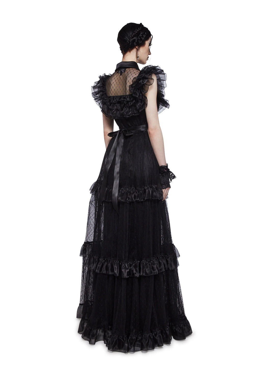 Celestial Print Ruffled Maxi Dress - Black