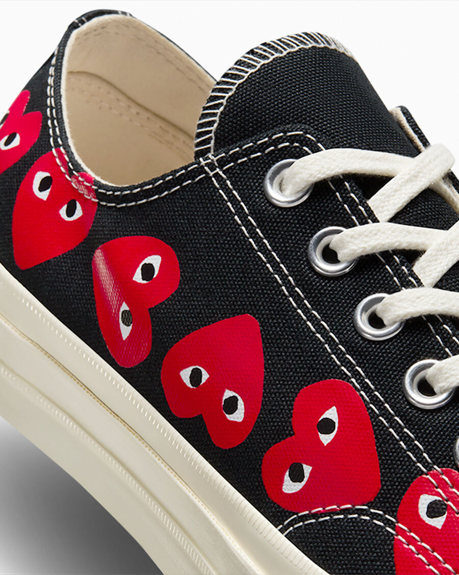 Canvas Low Top Sneaker With Heart Graphic - Black - Black/High Risk Red/Egret