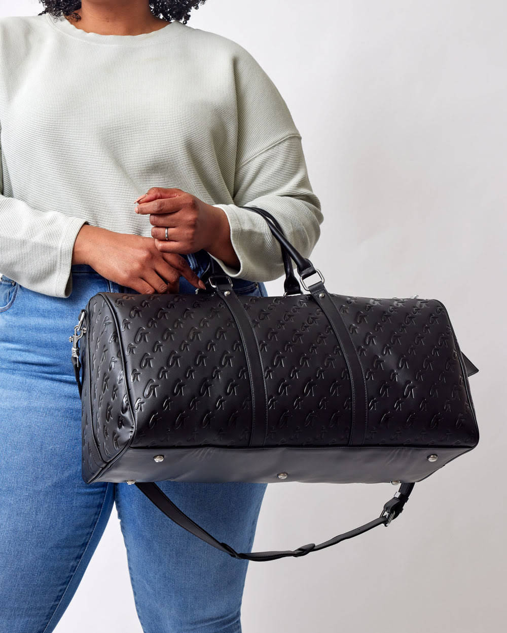 Vegan Leather Duffle Bag - Black