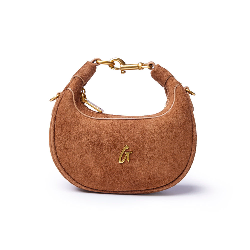 Mini Suede-Feel Crescent Bag - Brown