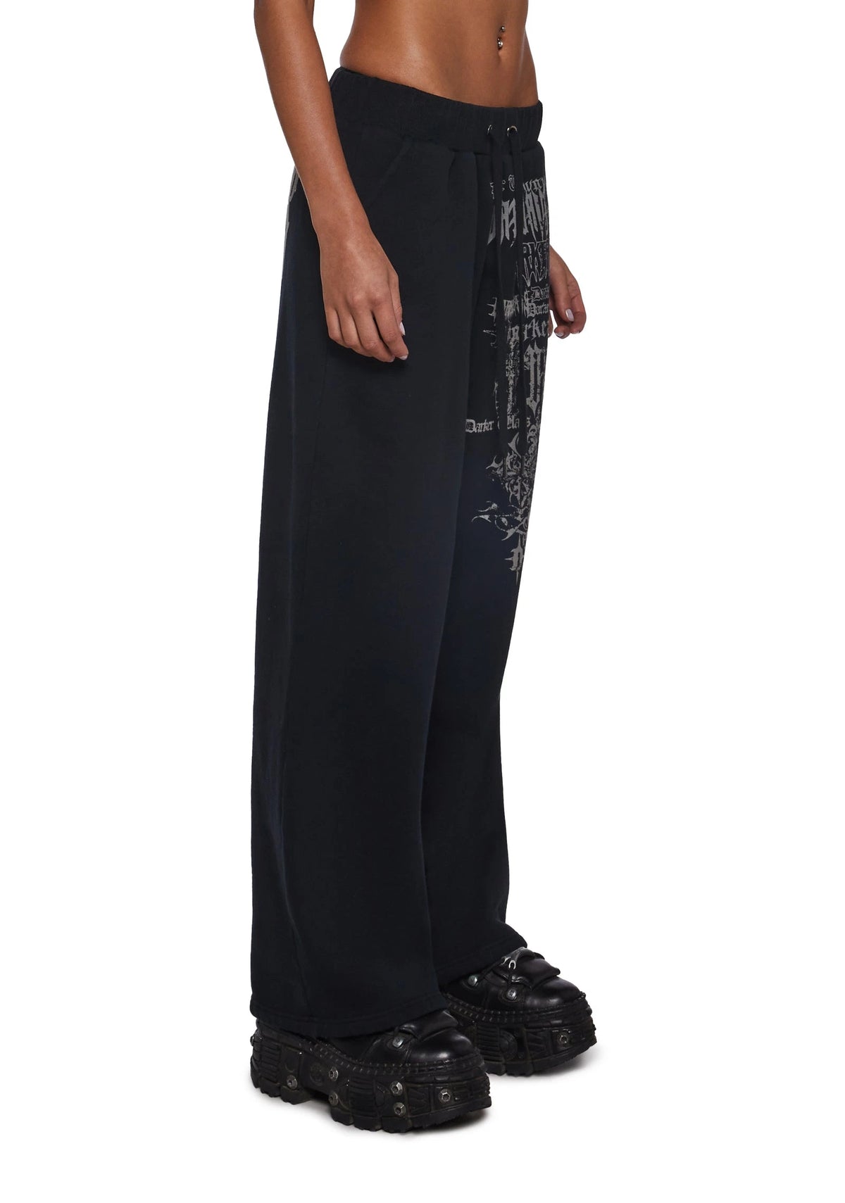 Graphic Wide-Leg Sweatpants - Black