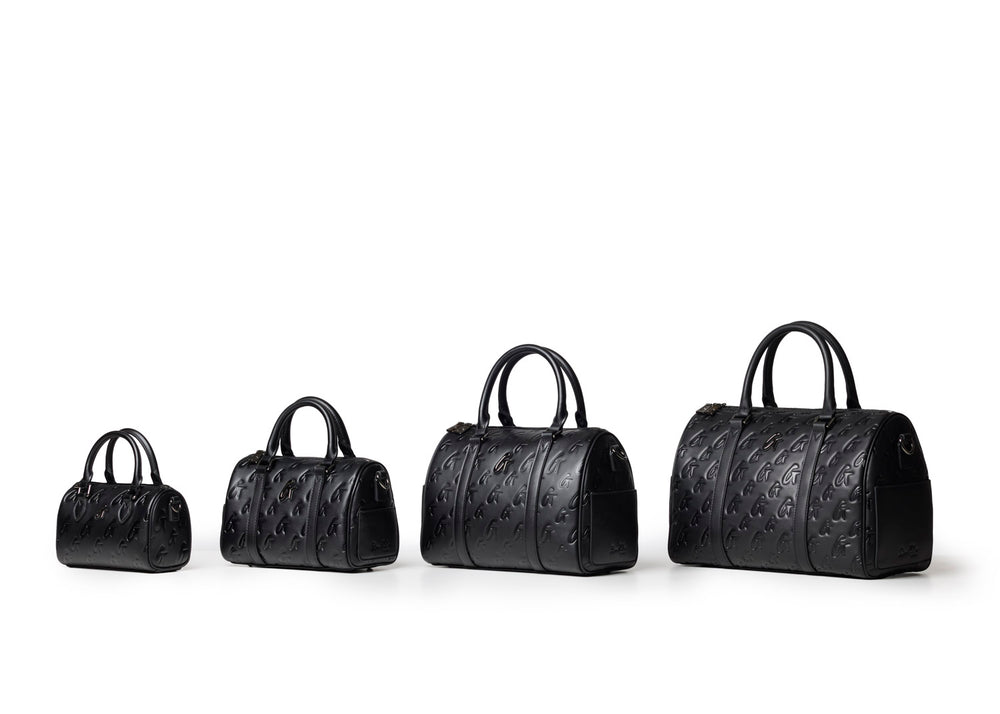 Medium Vegan Leather Boston Bag - Black