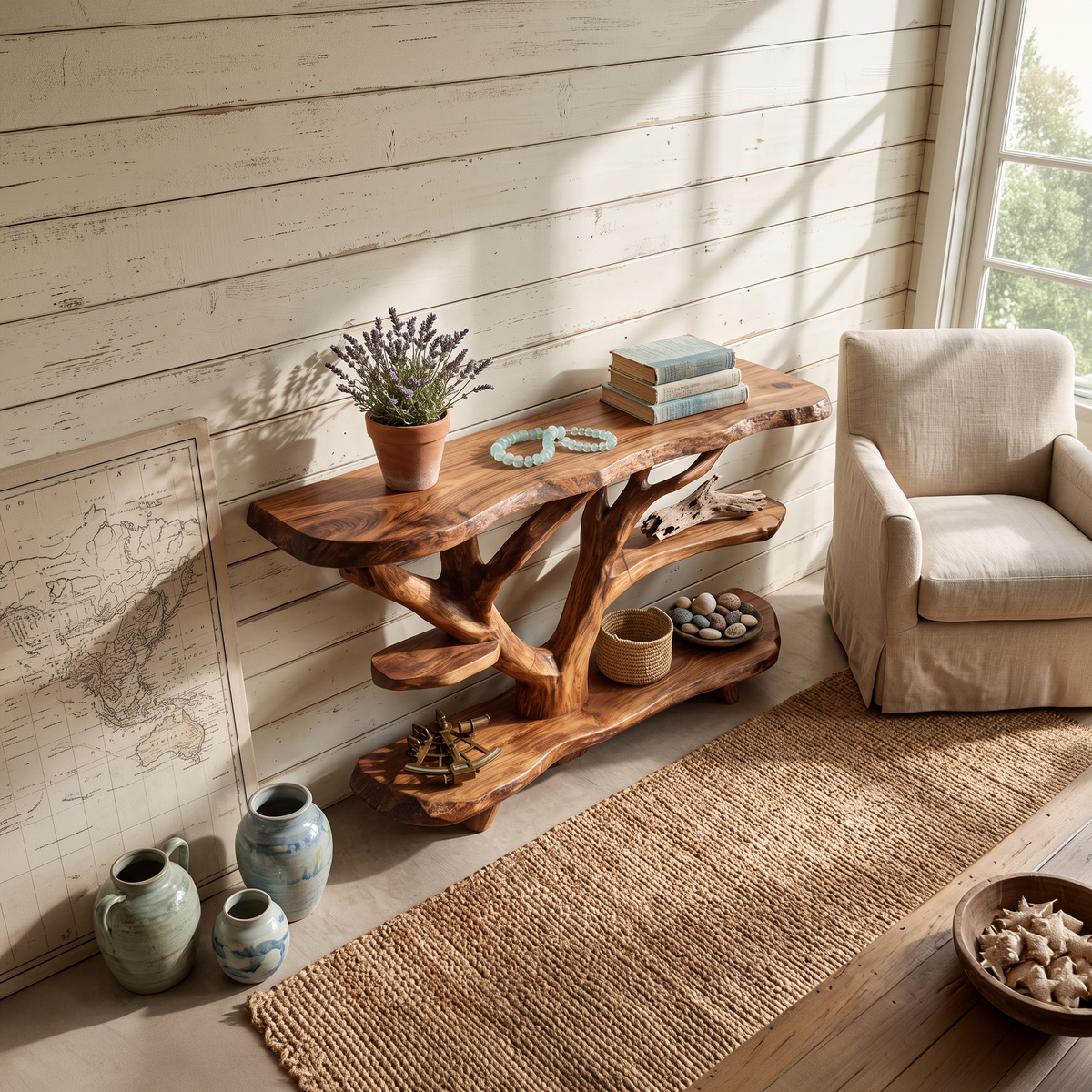 Mid Century Live Edge Entryway Table For Contemporary Bedroom Decor