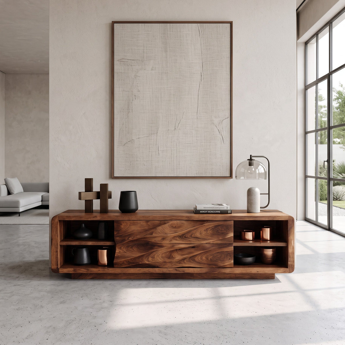 Quiet Luxury Low Sculpted Sideboard For Living Room