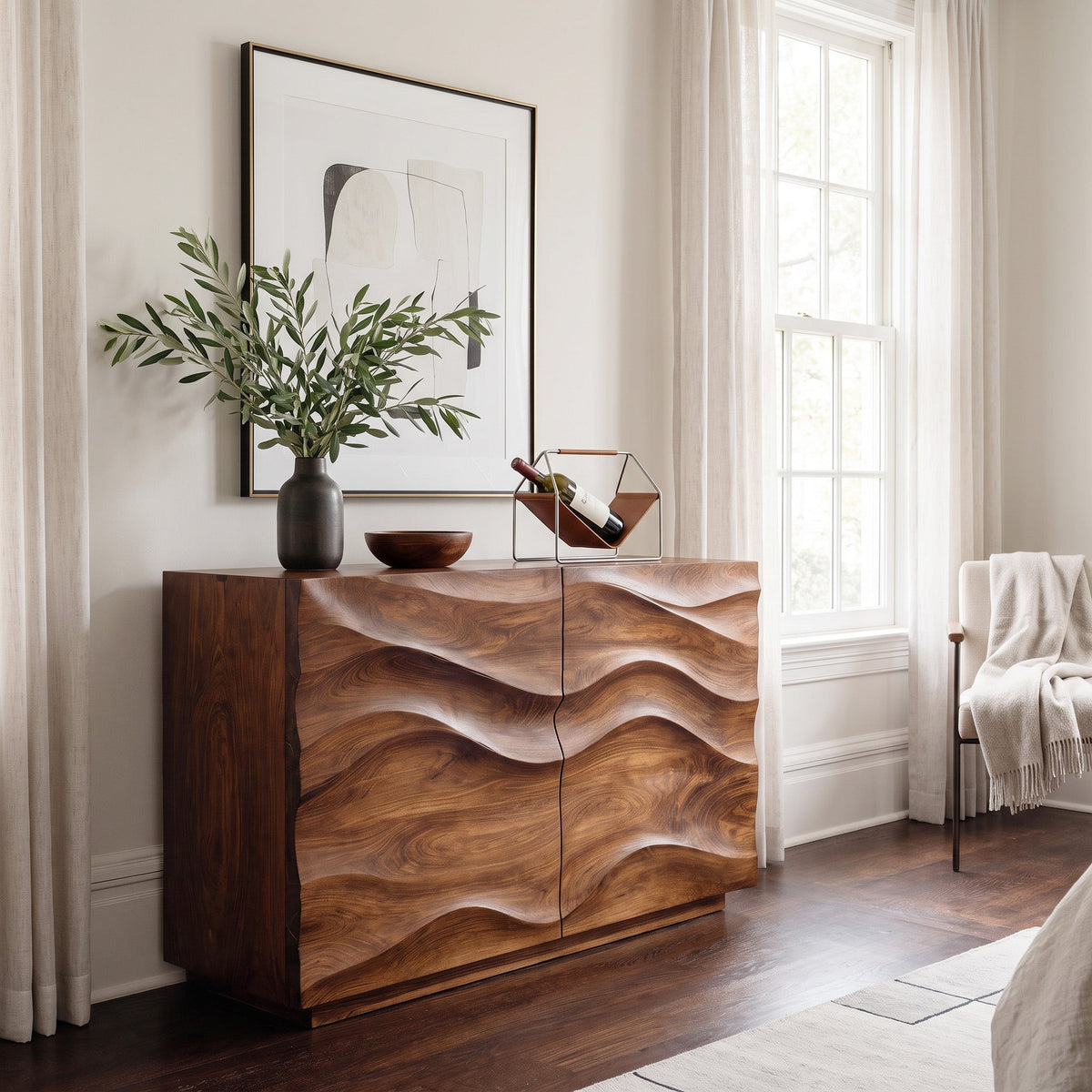 Contemporary Sideboard Sculptural Carved For Living Room
