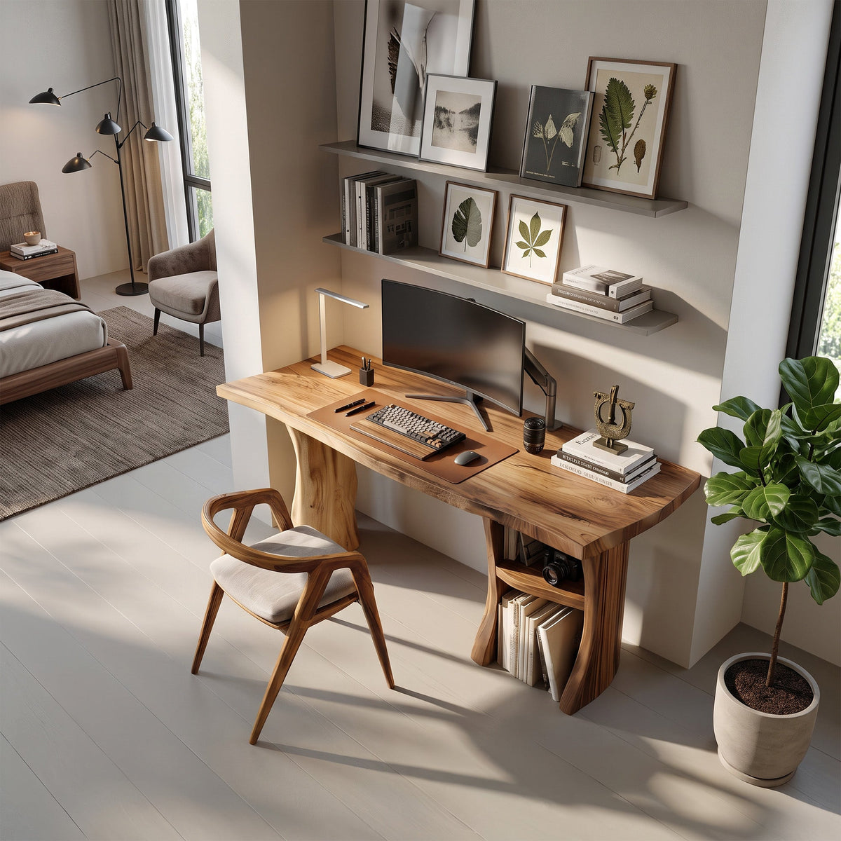 Modern Wooden Live Edge Desk For Small Home Office Setup