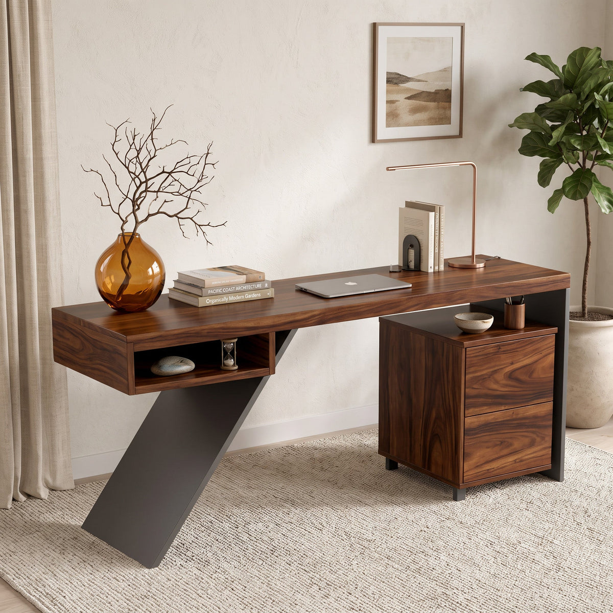 Modern Wood Desk With Storage Cabinet