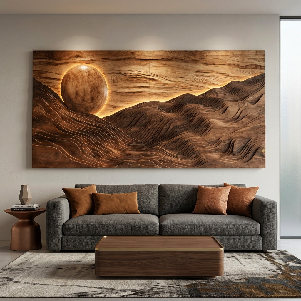 Large Sun Over Mountains Wooden Wall Art For Home