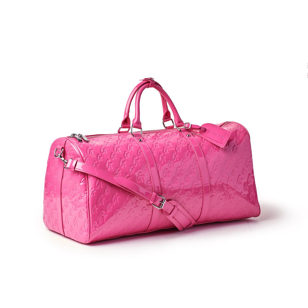 Mirrored Vegan Leather Duffle Bag - Hot Pink