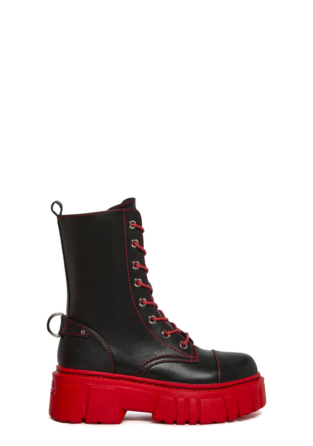 Mismatched Platform Combat Boots - Red