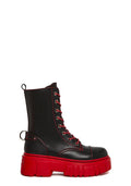 Mismatched Platform Combat Boots - Red