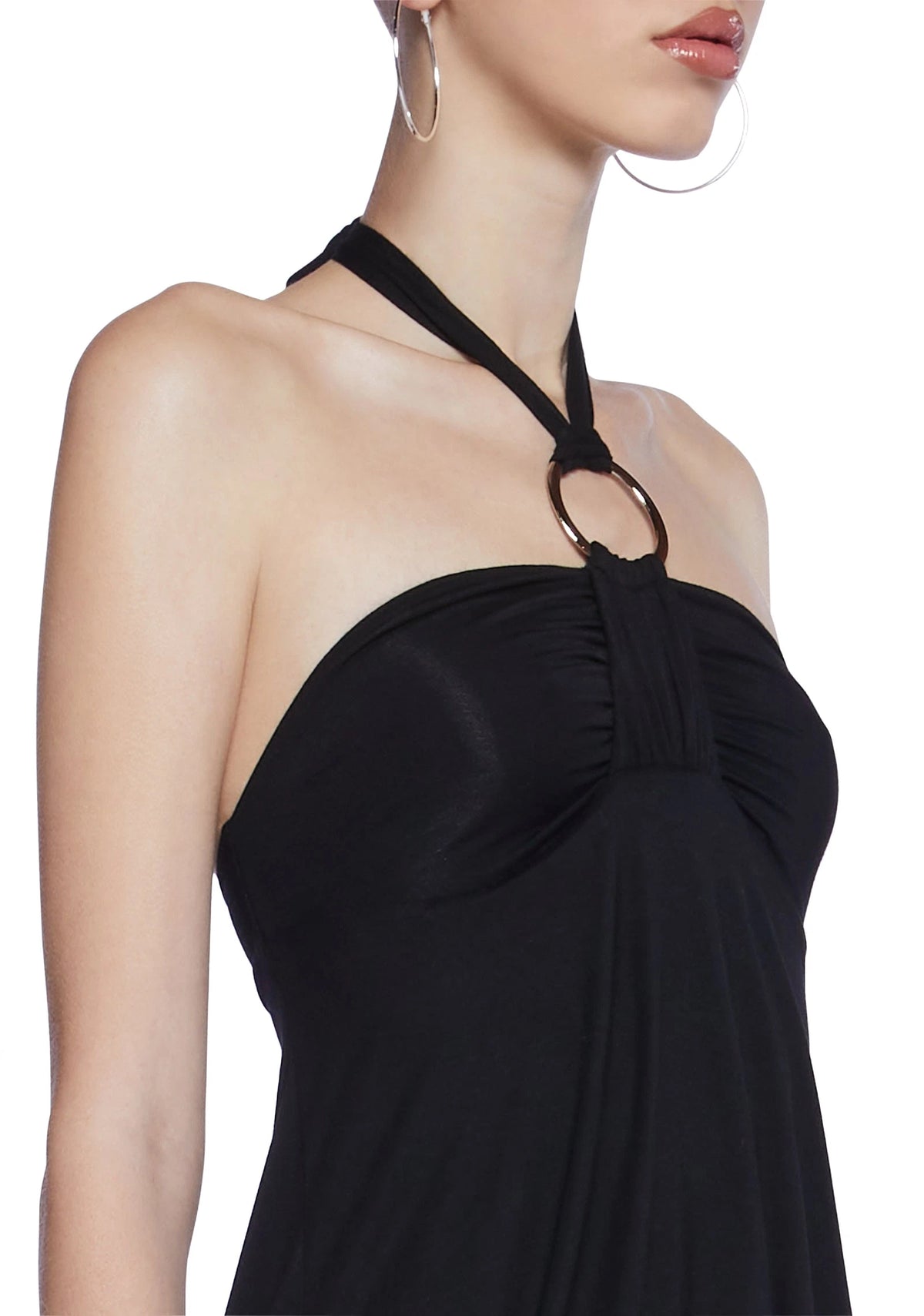 Halter Bubble Hem Mini Dress - Black