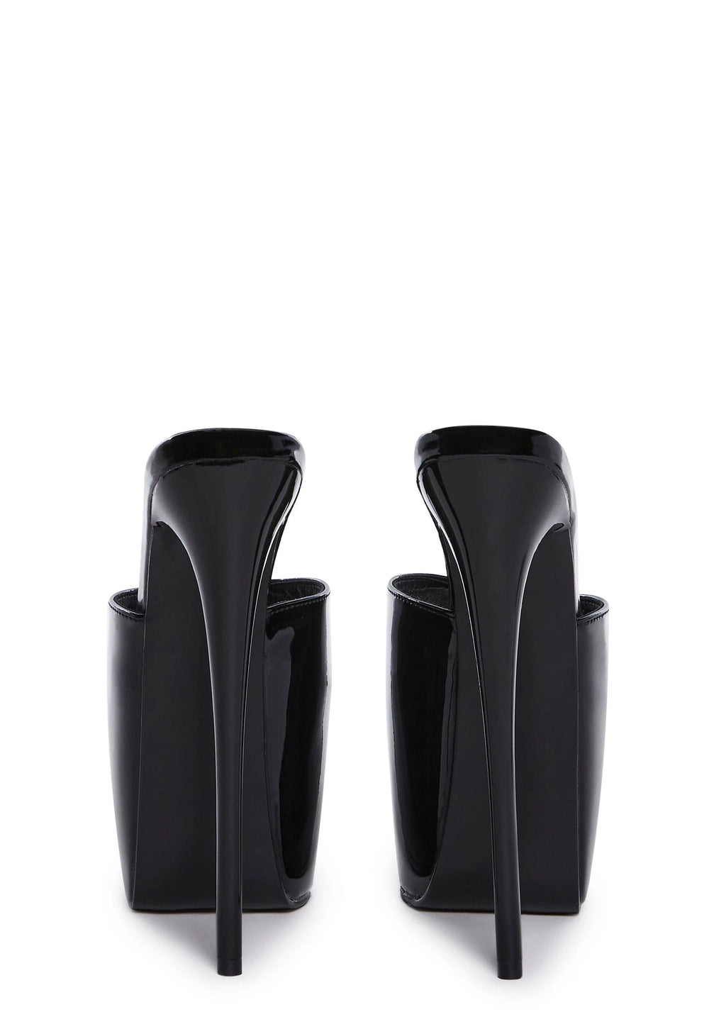 Patent Peep-Toe Platform Slide Heels - Black