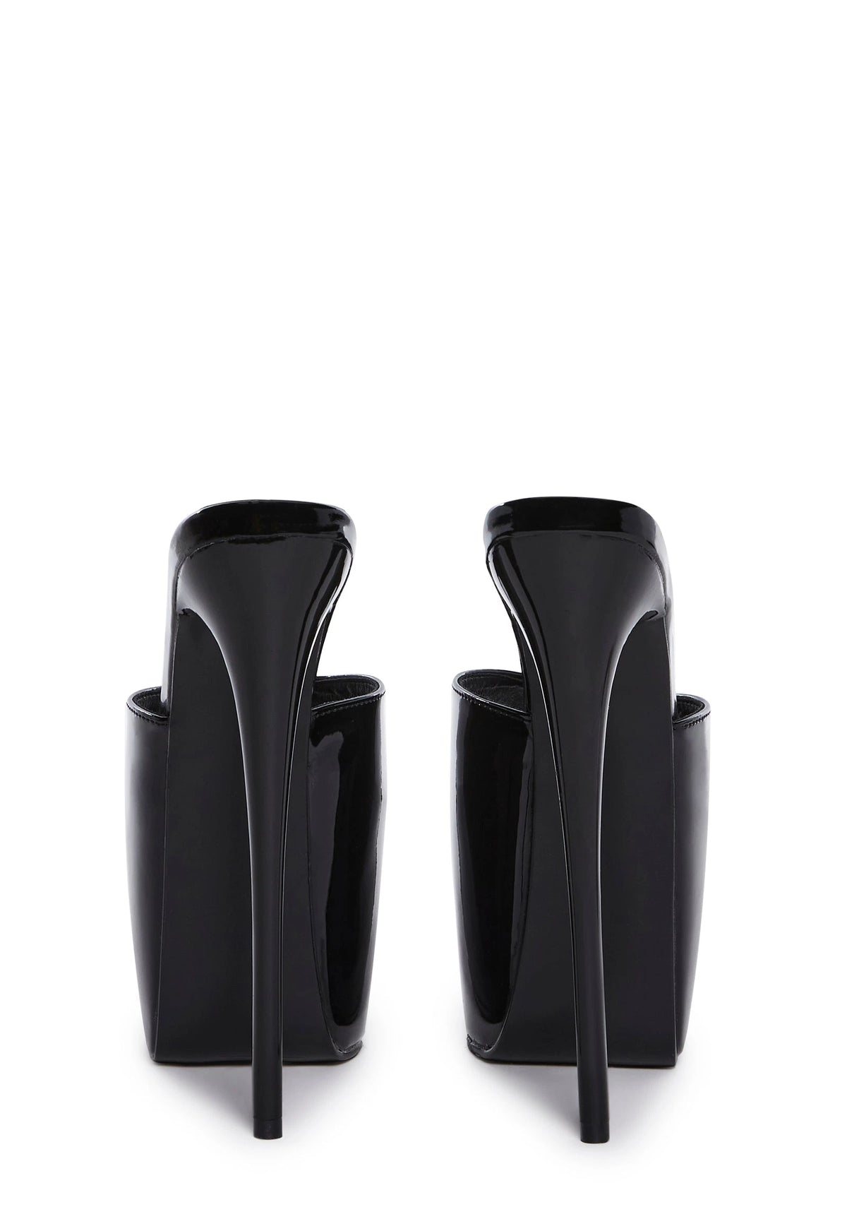 Patent Peep-Toe Platform Slide Heels - Black