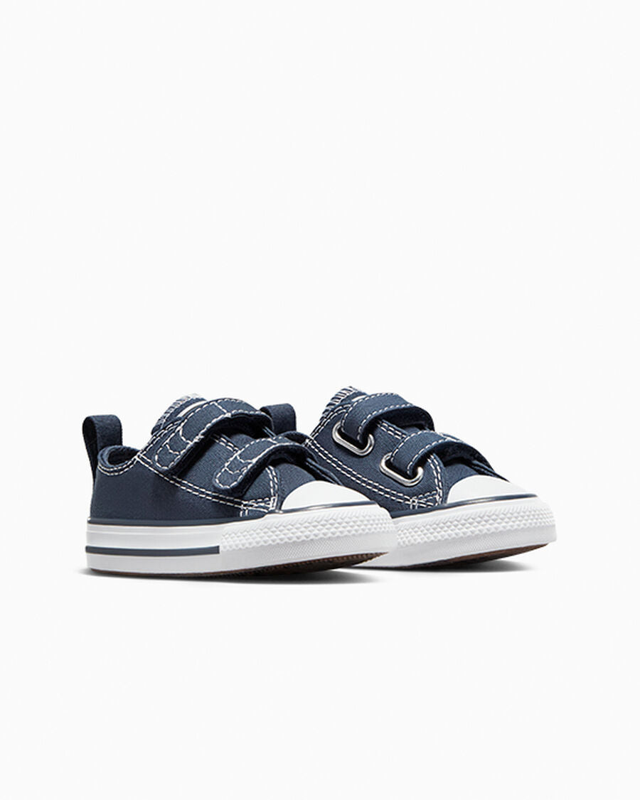 Toddler Easy-On Canvas Low Top Sneaker - Black - Athletic Navy/White
