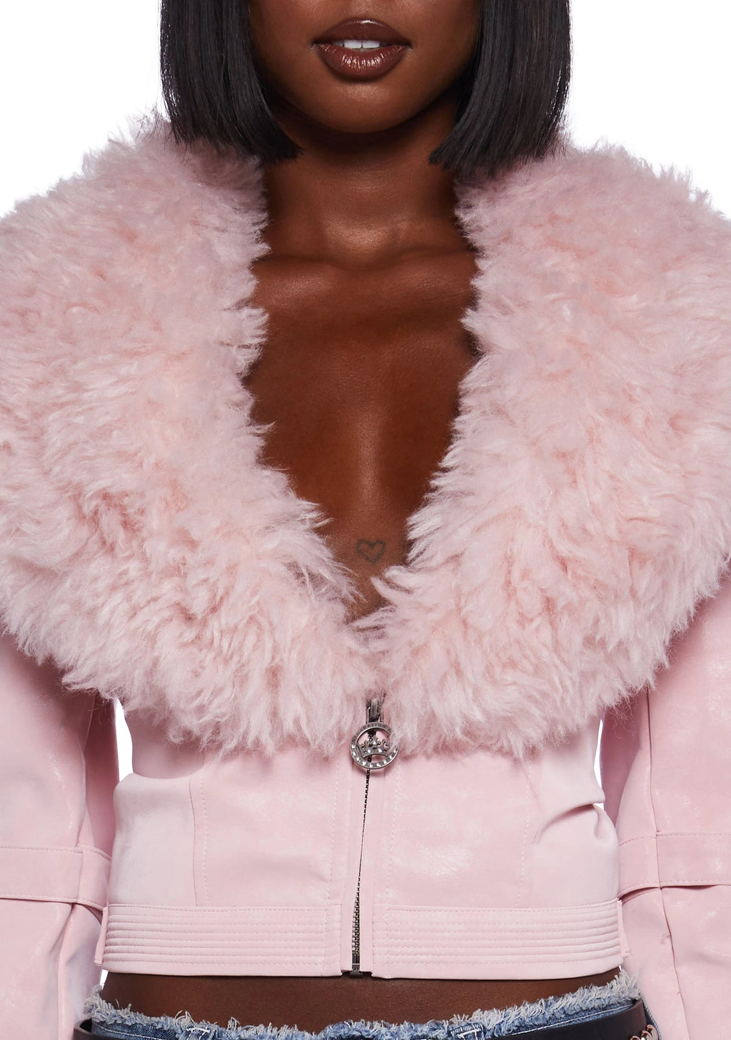 Cropped Vegan Leather Moto Jacket - Pink