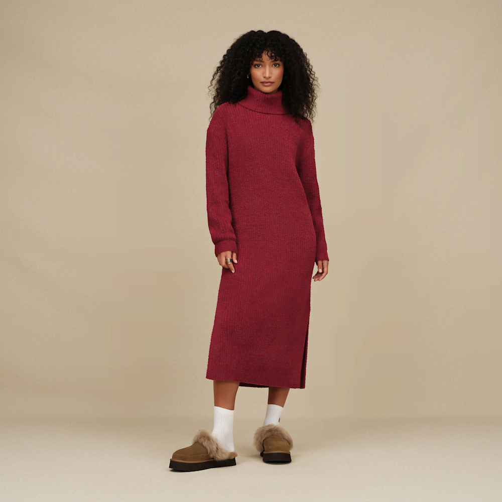 Women's Ribbed Turtleneck Maxi Dress - Brown