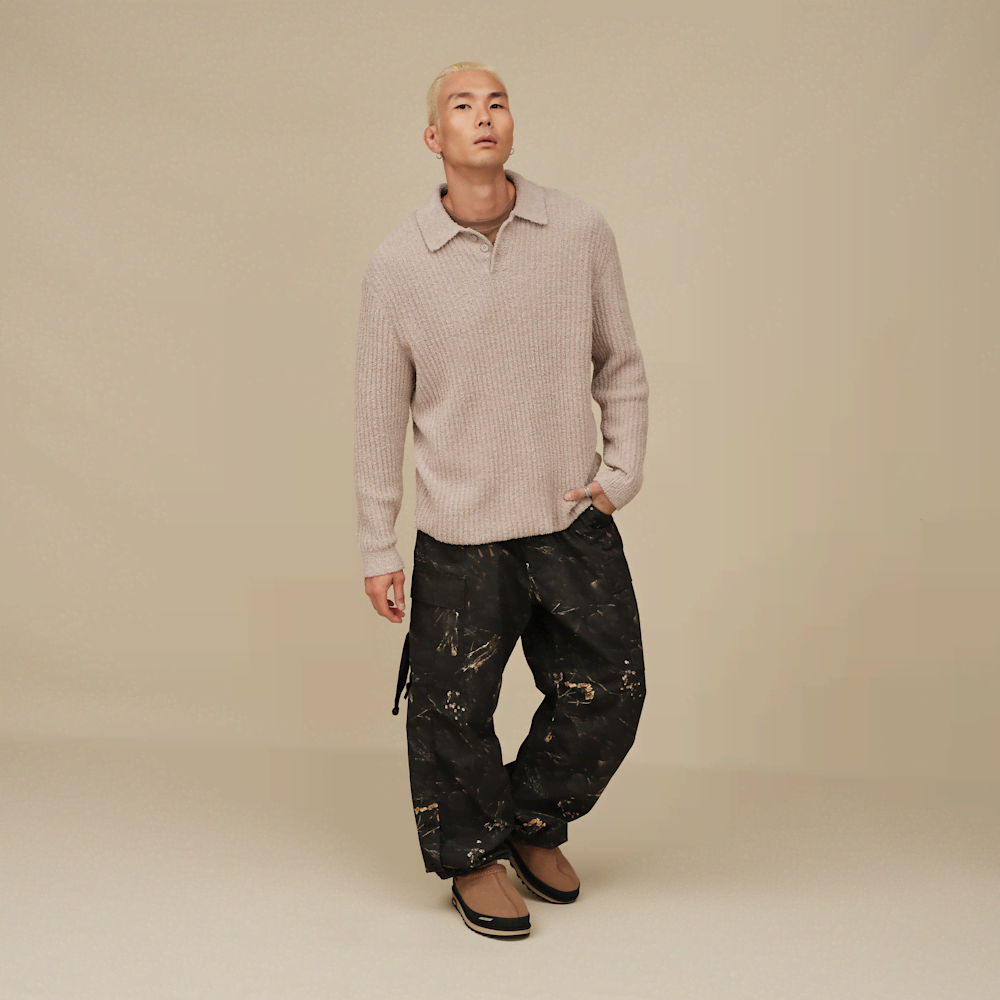 Men's Rib-Knit Polo Pullover - Stripe